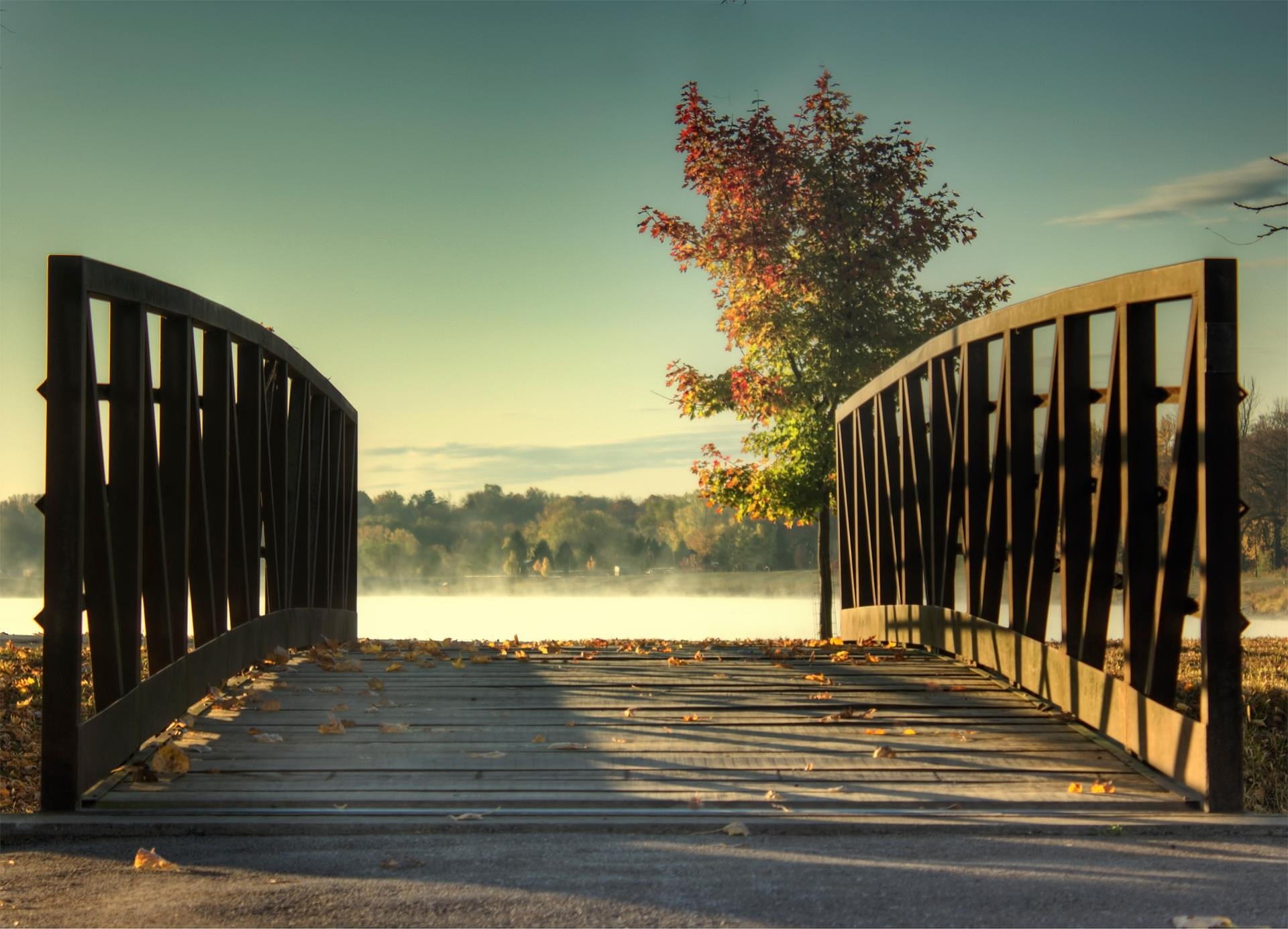 A bridge leading to a nature landscape in Iowa.